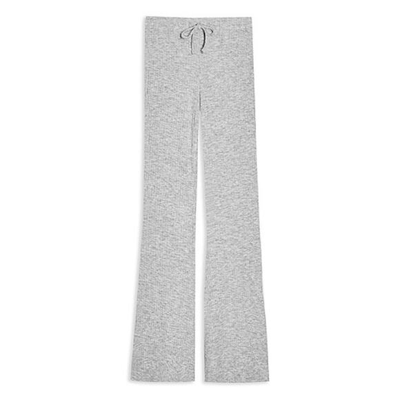 Topshop Pull On Drawstring Rib Knit Flare Leg Retro Pants Sz 14 Heather Gray NWT - Picture 2 of 8